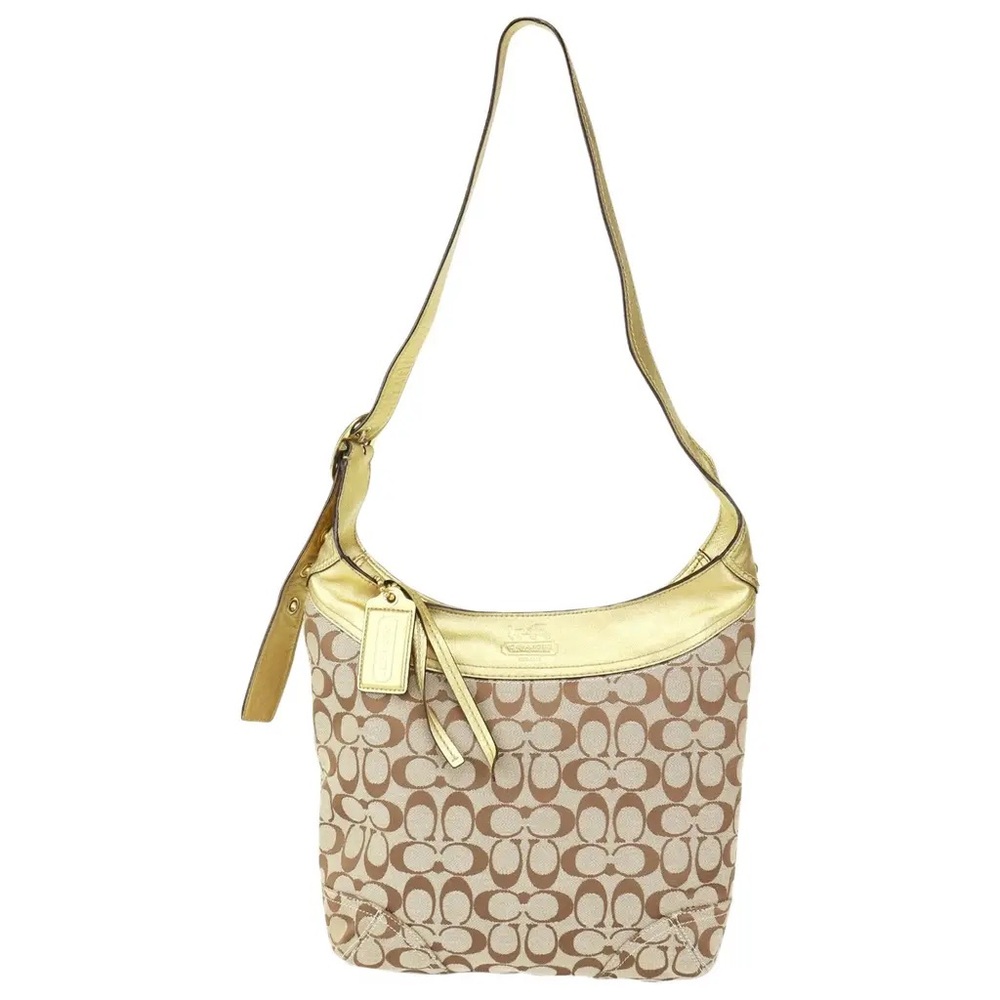 Coach Tan Signature Canvas Hobo with Gold Trim
